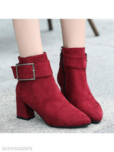 Plain Chunky High Heeled Velvet Point Toe Date Outdoor Short High Heels Boots