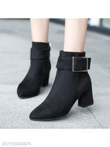 Plain Chunky High Heeled Velvet Point Toe Date Outdoor Short High Heels Boots