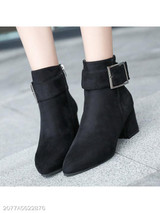 Plain Chunky High Heeled Velvet Point Toe Date Outdoor Short High Heels Boots