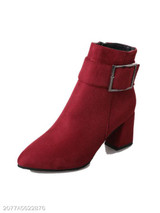 Plain Chunky High Heeled Velvet Point Toe Date Outdoor Short High Heels Boots