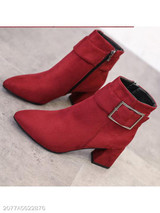 Plain Chunky High Heeled Velvet Point Toe Date Outdoor Short High Heels Boots