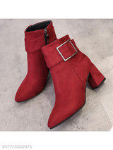 Plain Chunky High Heeled Velvet Point Toe Date Outdoor Short High Heels Boots
