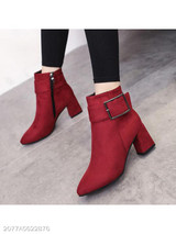 Plain Chunky High Heeled Velvet Point Toe Date Outdoor Short High Heels Boots