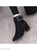 Plain Chunky High Heeled Velvet Point Toe Date Outdoor Short High Heels Boots