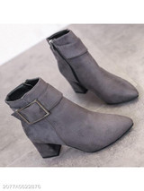 Plain Chunky High Heeled Velvet Point Toe Date Outdoor Short High Heels Boots