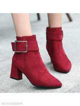 Plain Chunky High Heeled Velvet Point Toe Date Outdoor Short High Heels Boots