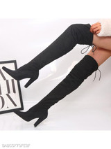 Plain Chunky High Heeled Velvet Point Toe Date High Heels Boots