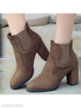 Plain Chunky High Heeled Velvet Round Toe Date Outdoor High Heels Boots