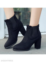 Plain Chunky High Heeled Velvet Round Toe Date Outdoor High Heels Boots