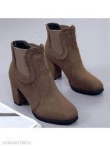 Plain Chunky High Heeled Velvet Round Toe Date Outdoor High Heels Boots