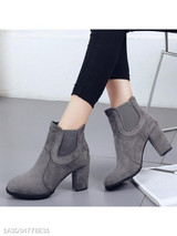 Plain Chunky High Heeled Velvet Round Toe Date Outdoor High Heels Boots