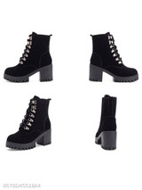 Plain Chunky High Heeled Velvet Round Toe Date Outdoor High Heels Boots