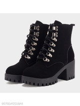 Plain Chunky High Heeled Velvet Round Toe Date Outdoor High Heels Boots