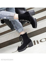 Plain Chunky High Heeled Velvet Round Toe Date Outdoor High Heels Boots