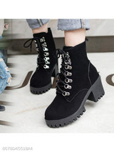Plain Chunky High Heeled Velvet Round Toe Date Outdoor High Heels Boots