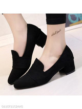 Plain Chunky High Heeled Velvet Point Toe Date Office Pumps