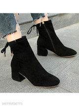 Plain Chunky High Heeled Velvet Round Toe Date Office High Heels Boots