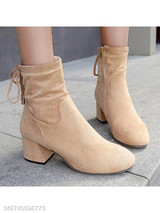 Plain Chunky High Heeled Velvet Round Toe Date Office High Heels Boots