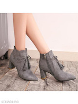 Plain Chunky High Heeled Velvet Round Toe Date Office High Heels Boots