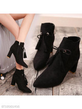 Plain Chunky High Heeled Velvet Round Toe Date Office High Heels Boots