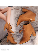 Plain Chunky High Heeled Velvet Round Toe Date Office High Heels Boots