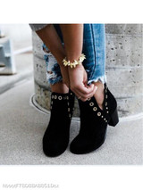 Plain Chunky High Heeled Velvet Round Toe Date Office High Heels Boots