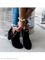 Plain Chunky High Heeled Velvet Round Toe Date Office High Heels Boots