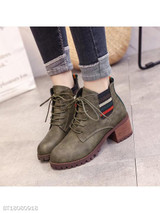 Plain Chunky High Heeled Velvet Round Toe Casual Date High Heels Boots