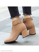 Plain Chunky High Heeled Velvet Round Toe Date Outdoor Boots
