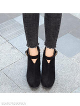 Plain Chunky High Heeled Velvet Round Toe Date Outdoor Boots