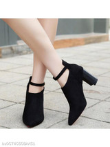 Plain Chunky High Heeled Velvet Point Toe Date Short High Heels Boots