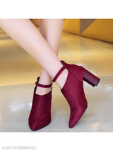 Plain Chunky High Heeled Velvet Point Toe Date Short High Heels Boots