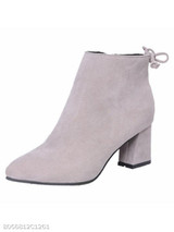 Plain Chunky High Heeled Velvet Point Toe Date Outdoor High Heels Boots
