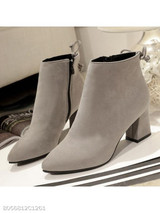 Plain Chunky High Heeled Velvet Point Toe Date Outdoor High Heels Boots