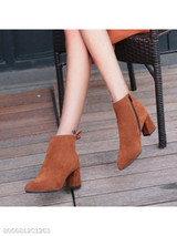 Plain Chunky High Heeled Velvet Point Toe Date Outdoor High Heels Boots