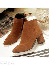 Plain Chunky High Heeled Velvet Point Toe Date Outdoor High Heels Boots