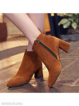 Plain Chunky High Heeled Velvet Point Toe Date Outdoor High Heels Boots