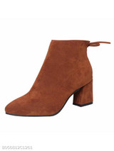 Plain Chunky High Heeled Velvet Point Toe Date Outdoor High Heels Boots