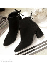 Plain Chunky High Heeled Velvet Point Toe Date Outdoor High Heels Boots