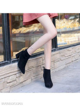 Plain Chunky High Heeled Velvet Point Toe Date Outdoor High Heels Boots