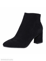 Plain Chunky High Heeled Velvet Point Toe Date Outdoor High Heels Boots