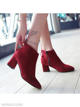 Plain Chunky High Heeled Velvet Point Toe Date Outdoor High Heels Boots