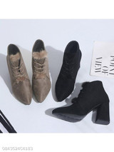 Plain Chunky High Heeled Velvet Point Toe Date Office Short High Heels Boots