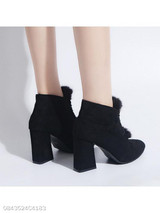 Plain Chunky High Heeled Velvet Point Toe Date Office Short High Heels Boots