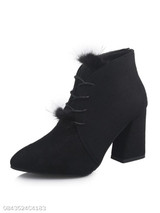 Plain Chunky High Heeled Velvet Point Toe Date Office Short High Heels Boots