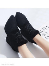 Plain Chunky High Heeled Velvet Point Toe Date Office Short High Heels Boots