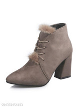 Plain Chunky High Heeled Velvet Point Toe Date Office Short High Heels Boots