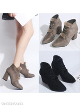 Plain Chunky High Heeled Velvet Point Toe Date Office Short High Heels Boots