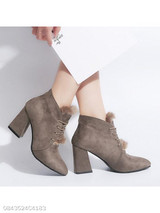 Plain Chunky High Heeled Velvet Point Toe Date Office Short High Heels Boots