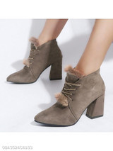 Plain Chunky High Heeled Velvet Point Toe Date Office Short High Heels Boots
